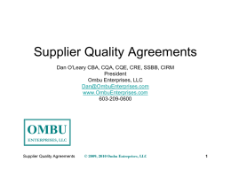 Supplier Quality Agreements
