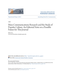 Mass Communications Research and the Study of Popular Culture