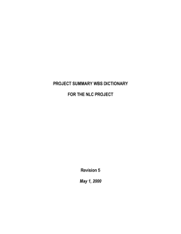 PROJECT SUMMARY WBS DICTIONARY FOR THE NLC PROJECT