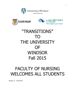 “TRANSITIONS” TO THE UNIVERSITY OF WINDSOR Fall 2015