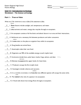 Worksheet - The Science of Ecology ANSWER KEY