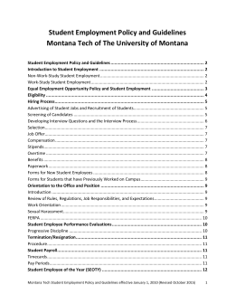 Student Employment Policy and Guidelines Montana Tech of The