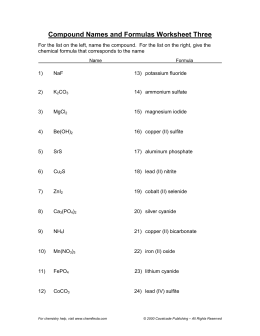 Compound Names and Formulas-worksheet III-Revised 1-2008