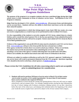 Y.E.S. Ridge Point High School Program Guidelines
