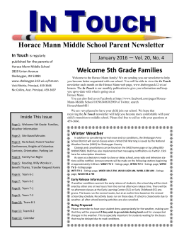 Horace Mann Middle School Parent Newsletter Welcome 5th Grade