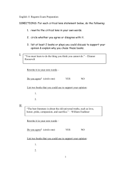 Critical Lens Essay practice and tips handout - Coxsackie