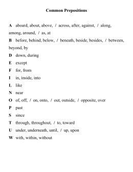 Common Prepositions A aboard, about, above, / across, after