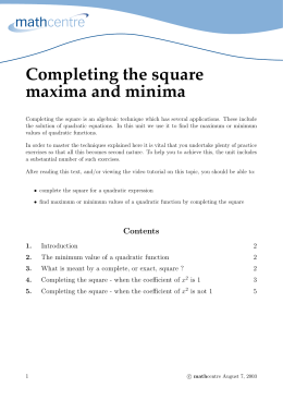 Completing the square maxima and minima