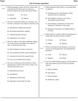 Name: Date: Unit 5 Practice Questions