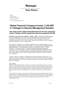 Global Financial Company Invests 1.2 M USD in Telelogic`s