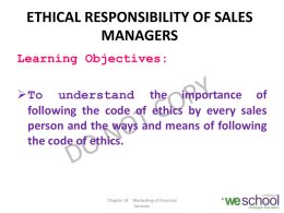 ETHICAL RESPONSIBILITY OF SALES MANAGERS