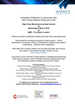 University of Warwick in conjunction with Alan Turing Institute invites