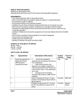 Application for Special Mines Permit - MGB-R13