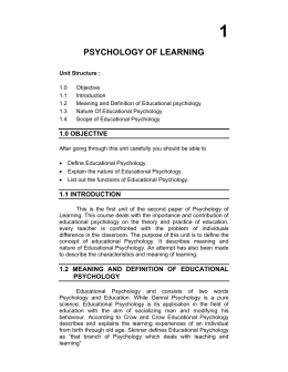PSYCHOLOGY OF LEARNING