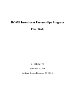HOME Investment Partnerships Program Final Rule