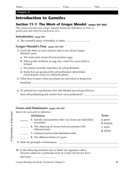 Chapter 11 Introduction to Genetics, SE