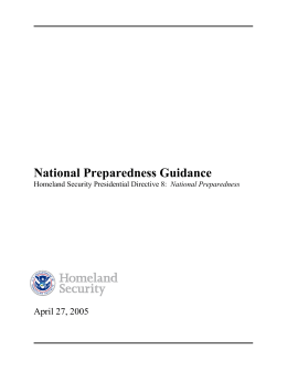 National Preparedness Guidance - NCR Homeland Security Program