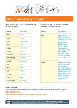 Antonyms and synonyms - NSW Department of Education