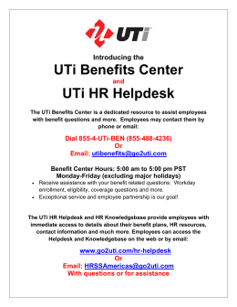 UTi Benefits Center UTi HR Helpdesk