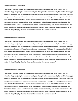 Sample Summary for “The Flowers” “The Flowers” is a short story by