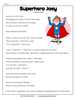 Superhero Joey - Super Teacher Worksheets