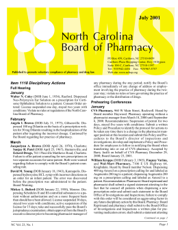 July 2001 - North Carolina Board of Pharmacy