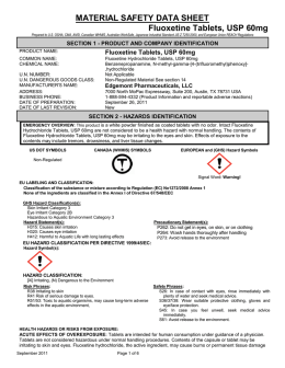 MATERIAL SAFETY DATA SHEET Fluoxetine Tablets, USP 60mg