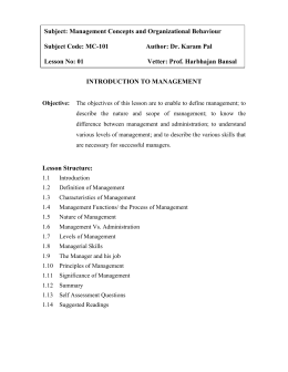 Subject: Management Concepts and Organizational Behaviour