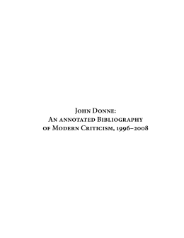 John Donne: An annotated Bibliography of Modern Criticism, 1996