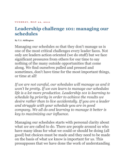 Leadership challenge 101: managing our schedules