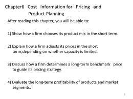 Cost Information for Pricing and Product Planning