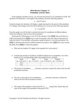 Holt Physics Chapter 11 Pendulum Activity Sheet