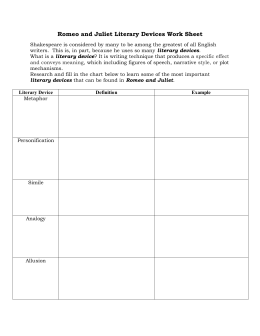 Romeo and Juliet Literary Devices Work Sheet