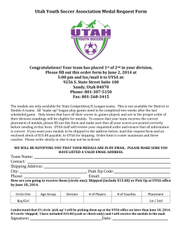 Medal Request Form - Utah Youth Soccer Association