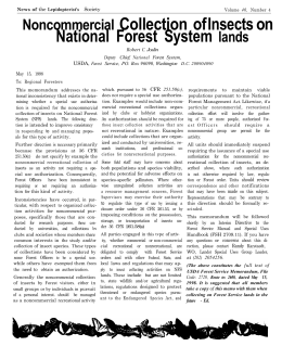 I Noncommercial Collection ofInsects on National Forest System lands