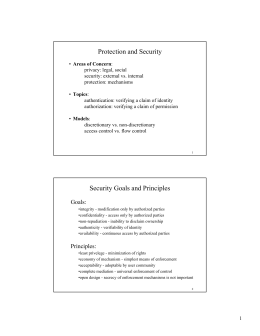 Protection and Security Security Goals and Principles