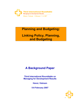 Planning and Budgeting: Linking Policy, Planning, and Budgeting