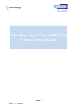 Personal Learning and Thinking Skills (PLTS) Evidence