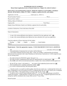 RANDOLPH COUNTY SCHOOLS Home School Application (Letter