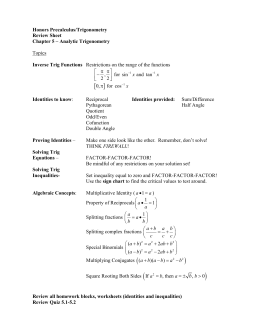 Honors Precalculus/Trigonometry Review Sheet Chapter 5