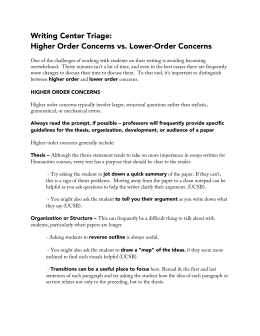 Writing Center Triage: Higher Order Concerns vs. Lower