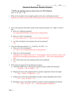 Chemical Reactions Review Answers