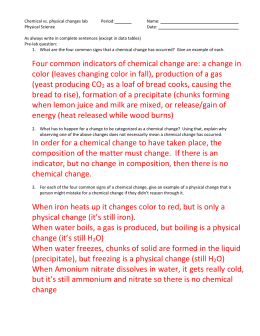 Four common indicators of chemical change are: a change in color