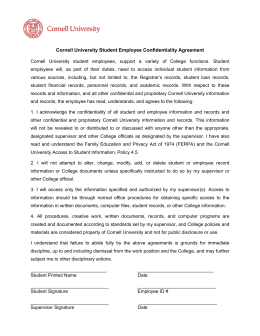 Cornell University Student Employee Confidentiality Agreement