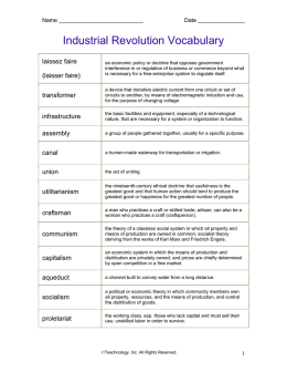 Industrial Revolution Vocabulary - Social Studies E