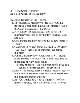 Ch 14 The Great Depression Sec 1 The Nation`s Sick Economy