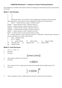 CHEM1405 Worksheet 3 – Answers to Critical Thinking Questions
