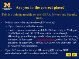 HIPAA Basics - University of Michigan Health System