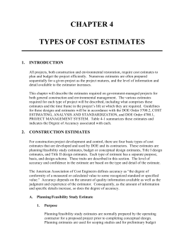 Types of Cost Estimates - DOE Directives, Delegations, and