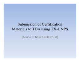Submission of Certification Materials to TDA using TX-UNPS